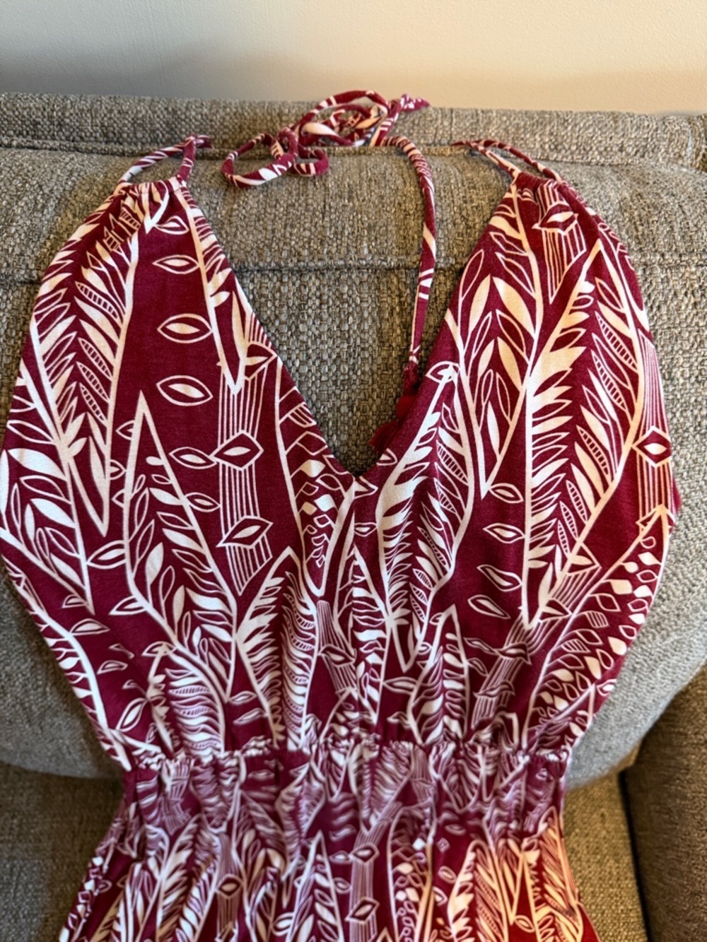 LOFT Beach Women’s Boho Halter Maxi Dress Burgundy/ white Small - Picture 2 of 6
